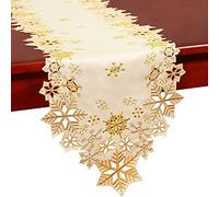 Simhomsen Embroidered Snowflakes Table Runners for Christmas Holiday and Winter (Gold, 14×34 inches)