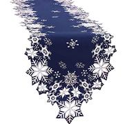 Simhomsen Embroidered Snowflakes Table Runners for Christmas Holiday and Winter (Navy Blue, 14×34 inches)
