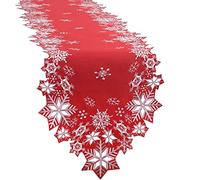 Simhomsen Embroidered Snowflakes Table Runners for Christmas Holiday and Winter (Red, 14×90 inches)