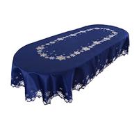 Simhomsen Embroidered Snowflakes Tablecloths for Christmas Holiday and Winter (Oval 57 × 102 inches, Navy)