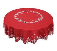 Simhomsen Embroidered Snowflakes Tablecloths for Christmas Holiday and Winter (Round 69 inches, Red)