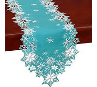 Simhomsen Embroidered Teal Snowflakes Table Runners for Christmas Holiday and Winter (Teal, 14×108 inches)