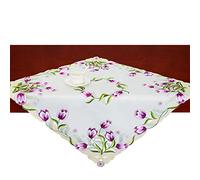Simhomsen Embroidered Tulip Square Tablecloth, Spring Floral Toppers, Tablecovers for End Table, Tea Table, Coffee Table and Nightstand (Purple, 33 × 33 Inch)