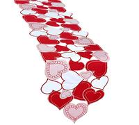 Simhomsen Large Embroidered Love Heart Table Runner, Wedding Anniversary, Marriage Proposals, Engagements, Romantic Events or Parties (13.5 × 120 inches)