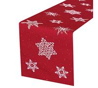 Simhomsen Large Embroidered Snowflakes Table Runner for Christmas Holidays (Red, 14 × 108 Inches)