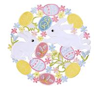 Simhomsen Set of 4 Embroidered Bunny and Colorful Eggs Round Doily for Easter Holiday or Spring Season (Round 15 inches)