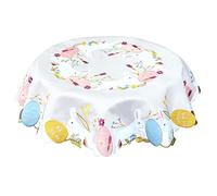 Simhomsen Small Embroidered Colorful Eggs and Bunny Tablecloth Toppers for Easter Holiday or Spring Season (Round 33 inches), Cream