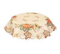Simhomsen Small Embroidered Fall Autumn Harvest Pumpkins Tablecloth Toppers for Thanksgiving (Round 34 inches)
