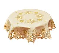 Simhomsen Small Embroidered Gold Snowflakes Tablecloth, Round Toppers for Christmas Holiday and Winter (Gold, Round 34 inches)