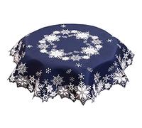 Simhomsen Small Embroidered Snowflakes Tablecloth, Round Toppers for Christmas Holiday and Winter (Navy, Round 34 inches)