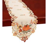 Simhomsen Small Embroidered Thanksgiving Harvest Pumpkins Table Runners for Autumn Or Fall Decorations (14 × 34 Inches)