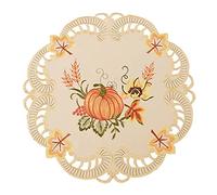 Simhomsen Thanksgiving Harvest Pumpkins Round Doily Placemats for Autumn Or Fall Decorations, Embroidery (15 Inch Round Doily Set of 4)