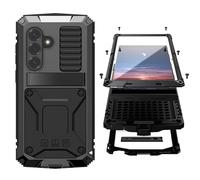 Simicoo Compatible with Samsung Galaxy S26 Metal Case with Stand Screen Protector Camera Cover Metallic Military Hybrid Durable Dust Proof Heavy Duty Full Body Cover Man (Black)