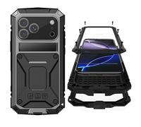 Simicoo for 17 Pro Max Metal Military Heavy Duty Case, Metal Bumper Silicone Shockproof Dustproof Rugged Tough with Stand Screen Protector Camera Control Full Body Drop Protective Cover (Black)