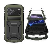 Simicoo for 17 Pro Max Metal Military Heavy Duty Case, Metal Bumper Silicone Shockproof Dustproof Rugged Tough with Stand Screen Protector Camera Control Full Body Drop Protective Cover (Green)