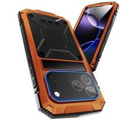 Simicoo for iPhone 17 Pro Max Metal Military Heavy Duty Case, Aluminum Silicone Shockproof Dustproof Rugged Tough with Stand Screen Protector Camera Control Full Body Drop Protective Cover (Orange)