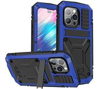 Simicoo iPhone 14 Plus Metal Bumper Silicone Case iPhone 14 Plus Case with Stand Built-in Screen Protector Gorilla Glass Hybrid Military Shockproof Heavy Duty Rugged Full Cover for Outdoor (Blue)