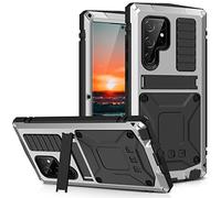 Simicoo Samsung S22 Ultra Metal Case with Screen Protector Camera Protector Military Rugged Heavy Duty Shockproof Case with Stand Full Cover Tough case for Samsung S22 Ultra (Silver)