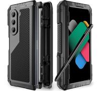 Simicoo Samsung Z Fold 5 Metal Case with Magnetic Hinge Protection S Pen Holder Screen Protector Camera Protector Military Rugged Heavy Duty Shockproof Case with Stand Tough case for Z Fold 5 (Black)