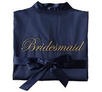 SimidunEUR Bride Kimono Robe - Satin Bridesmaid Party Robe With Embroidery Writing - Navy, S