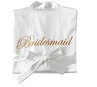 SimidunEUR Bride Robes/Bridesmaid Robes, Kimono Robes Short Dressing Gown Satin Bathrobe Nightdress Sleepwear Oblique V-Neck Pyjamas with Embroidery Writing,Bridesmaid White,S