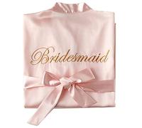 SimidunEUR Bride Robes/Bridesmaid Robes, Kimono Robes Short Dressing Gown Satin Bathrobe Nightdress Sleepwear Oblique V-Neck Pyjamas with Embroidery Writing,Bridesmaid Pink,L