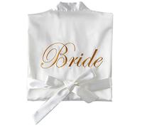 SimidunEUR Bride Robes/Bridesmaid Robes, Kimono Robes Short Dressing Gown Satin Bathrobe Nightdress Sleepwear Oblique V-Neck Pyjamas with Embroidery Writing,Bride White,M