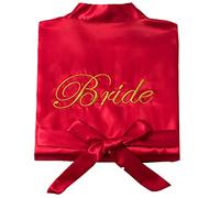 SimidunEUR Bride Robes/Bridesmaid Robes, Kimono Robes Short Dressing Gown Satin Bathrobe Nightdress Sleepwear Oblique V-Neck Pyjamas with Embroidery Writing,Bride Red,XL