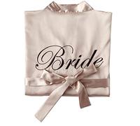 SimidunEUR Bride Robes/Bridesmaid Robes, Kimono Robes Short Dressing Gown Satin Bathrobe Nightdress Sleepwear Oblique V-Neck Pyjamas with Embroidery Writing,Bride Champagne,L