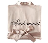 SimidunEUR Bride Robes/Bridesmaid Robes, Kimono Robes Short Dressing Gown Satin Bathrobe Nightdress Sleepwear Oblique V-Neck Pyjamas with Embroidery Writing,Bridesmaid Champagne,M