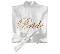SimidunEUR Bride Robes/Bridesmaid Robes, Women's Kimono Robe Satin Bridesmaid Party Robes, Bridal Morning Robes with Embroidery Writing,Bride White,M