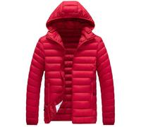 SimidunEUR Lightweight Puffer Jacket Men's Packable Insulated Winter Jacket with Hood Windproof Mens Quilted Coat for Hiking, Travelling,Red,7XL