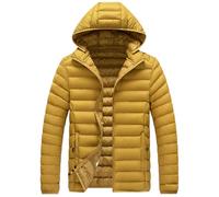 SimidunEUR Lightweight Puffer Jacket Men's Packable Insulated Winter Jacket with Hood Windproof Mens Quilted Coat for Hiking, Travelling,Yellow,7XL