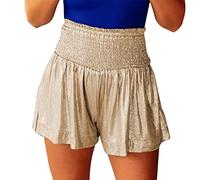 SimidunEUR Women Metallic Shorts Sequin Shorts Elastic Waist Shorts Shiny Shorts Costume Dance Festival Rainbow Activewear Skirts,White Gold,12