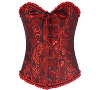 SimidunEUR Women's Lace Heart Shapewear Gothic Bustiers Corsets Satin Boned Lace Up Overbust Bridal Bodysuit Party Evening,Black Red,2