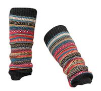 SimidunEUR Women's Leg Warmer Striped Ethnic Knitting Footless Knee High Boot Socks Christmas Socks Boot Cuff Cover Socks,Black