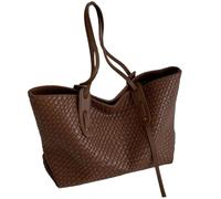 SimidunEUR Women's Woven PU Leather Tote Bag, Large Slouchy Shoulder Handbag with Zipper, Casual Work Shopper for Travel, Office and Daily Essentials (Fits 15" Laptop),Brown