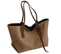 SimidunEUR Women's Woven PU Leather Tote Bag, Large Slouchy Shoulder Handbag with Zipper, Casual Work Shopper for Travel, Office and Daily Essentials (Fits 15" Laptop),Khaki