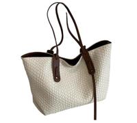 SimidunEUR Women's Woven PU Leather Tote Bag, Large Slouchy Shoulder Handbag with Zipper, Casual Work Shopper for Travel, Office and Daily Essentials (Fits 15" Laptop),Beige