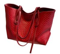 SimidunEUR Women's Woven PU Leather Tote Bag, Large Slouchy Shoulder Handbag with Zipper, Casual Work Shopper for Travel, Office and Daily Essentials (Fits 15" Laptop),Red