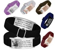 SIMIEEK Personalized Medical Alert Bracelet for Women Men, Customized Elastic Strap Stainless bracelet Custom Awareness ID Bracelets Engraved for Autism, Allergy Diabetic, Epilepsy