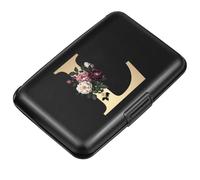 Simikol Credit Card Holder Personalized Initial Letter Small Aluminum Wallet Rose Flower Card Case RFID Blocking Wallets for Women and Girls, L