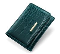 Simikol Crocodile Wallets Women Luxury Faux Leather Alligator Wallet Women Leopard RFID Small Trifold Credit Card Holder Mini Purse, dark green, 4.2 x 3.2 x 0.7 inches