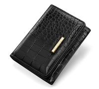 Simikol Crocodile Wallets Women Luxury Faux Leather Alligator Wallet Women Leopard RFID Small Trifold Credit Card Holder Mini Purse, balck