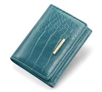 Simikol Crocodile Wallets Women Luxury Faux Leather Alligator Wallet Women Leopard RFID Small Trifold Credit Card Holder Mini Purse, cadet blue, 4.2 x 3.2 x 0.7 inches