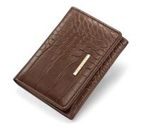 Simikol Crocodile Wallets Women Luxury Faux Leather Alligator Wallet Women Leopard RFID Small Trifold Credit Card Holder Mini Purse, coffee