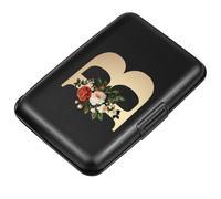 Simikol Hard Shell Card Holder Initail Letter Rose Flower Credit Card Case RFID Blocking Mini Wallet for Women and Girls, Letter B, B