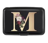 Simikol Hard Shell Card Holder Initail Letter Rose Flower Credit Card Case RFID Blocking Mini Wallet for Women and Girls, Letter M, M