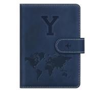 Simikol Passport Holder for Travel Essentials Personalized Initial Wallets | Embossed Letter Design, RFID Blocking, Passport Cover, Passport Book Holders, Women and Men, Personalized Gifts, Navy Blue-Y