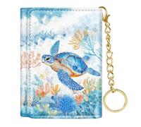 Simikol Trifold Womens Wallet Small Slim RFID Blocking Card Wallet Cute Credit Card Holder Leather Mini Purse with Long Cash Pocket and Keychain, Turtle, Casual